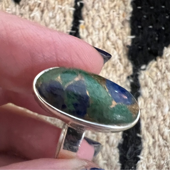 ❤️ Lapis Lazule, Azurite, Kingman Turquoise, Copper 925 Navajo Style Ring Sz 9 - Picture 7 of 17